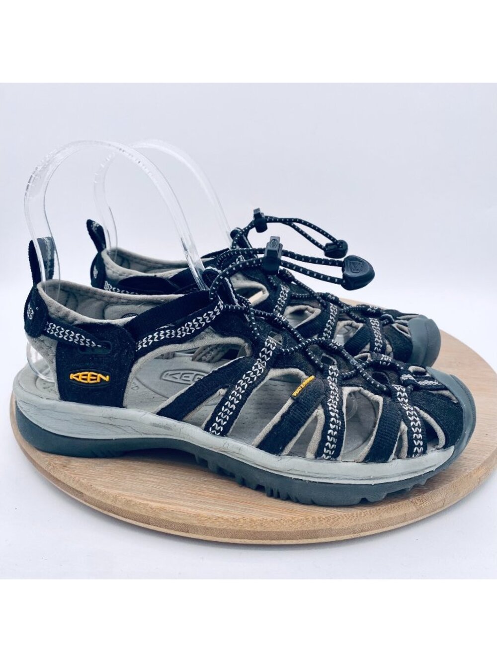 Keen Whisper Sandals Womens 6.5 37 Black Mesh Sporty Slingback Fisherman Flats
